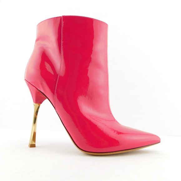 VALENTINO Dark Hot Pink Patent Metal Heel Booties 39 - Picture 3 of 11